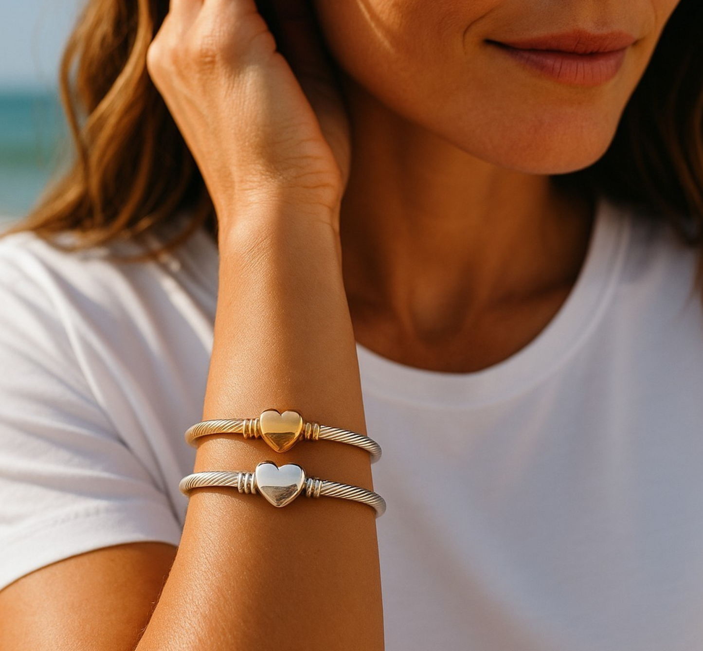 Custom Engraved Heart Bangle Bracelet โ Personalized Gold or Silver Jewelry Gift for Her, Wife, Mom, or Daughter