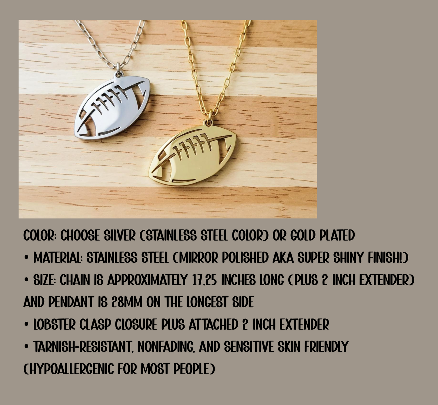 Personalized Football Pendant Necklace – Custom Engraved Jewelry Gift for Football Moms, Players & Coaches