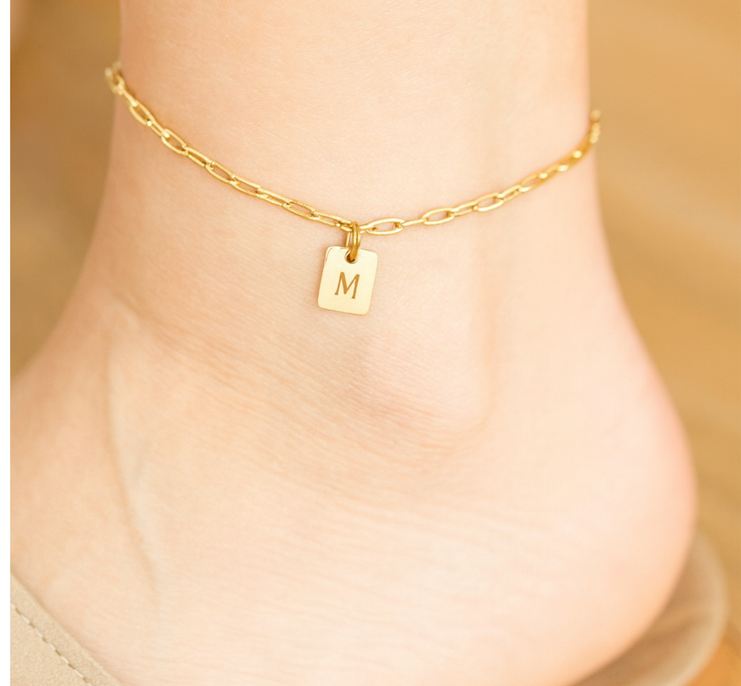 Gold initial anklet with adjustable chain – custom ankle bracelet for everyday wear