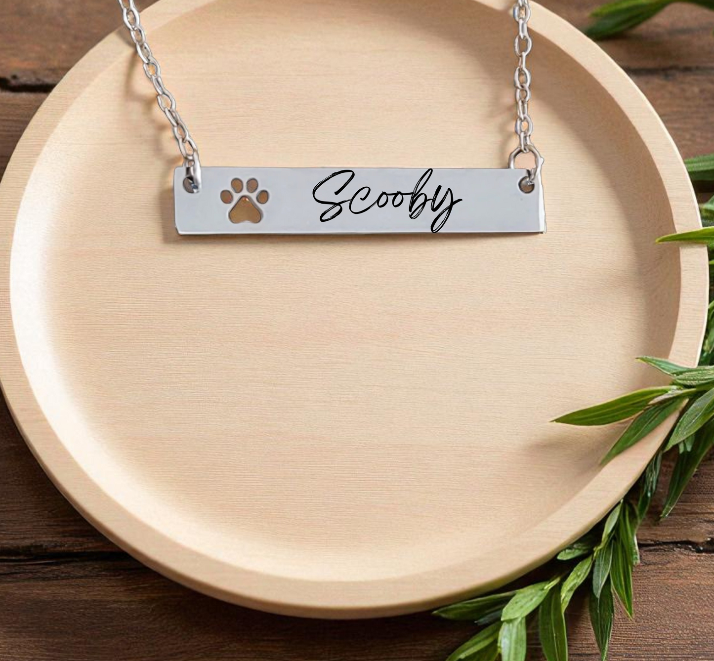 Custom Pet Memorial Bar Necklace – Personalized Paw Print Name Jewelry for Dog Moms, Cat Lovers & Pet Loss Gifts in Gold or Silver