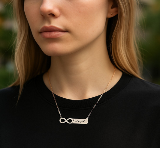 Personalized Infinity Bar Necklace – Custom Name Engraved Necklace for Women, Meaningful Gift for Her, Anniversary or Birthday Jewelry