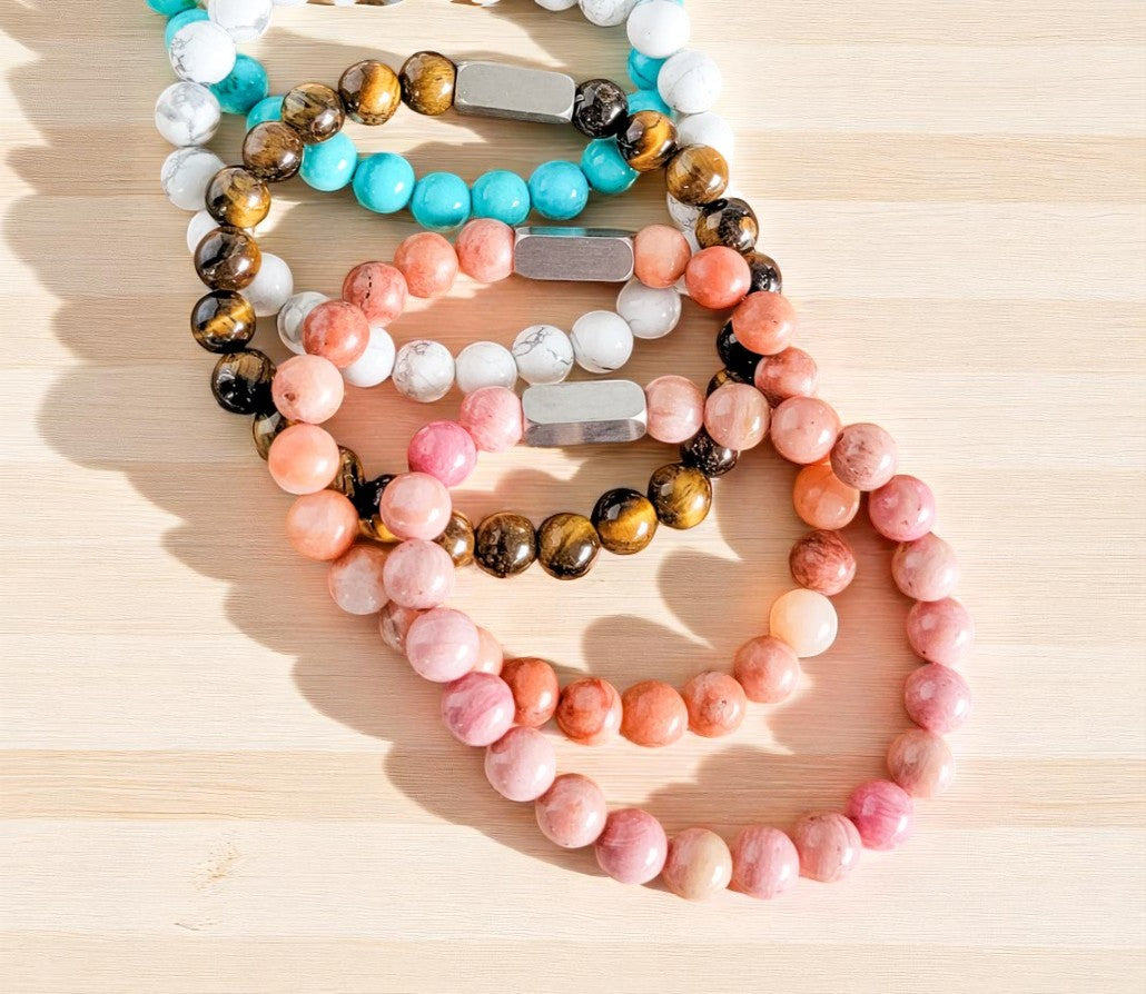 Personalized Stone Bracelet – Custom Engraved Natural Stone Jewelry Gift for Her, Mom, Sister