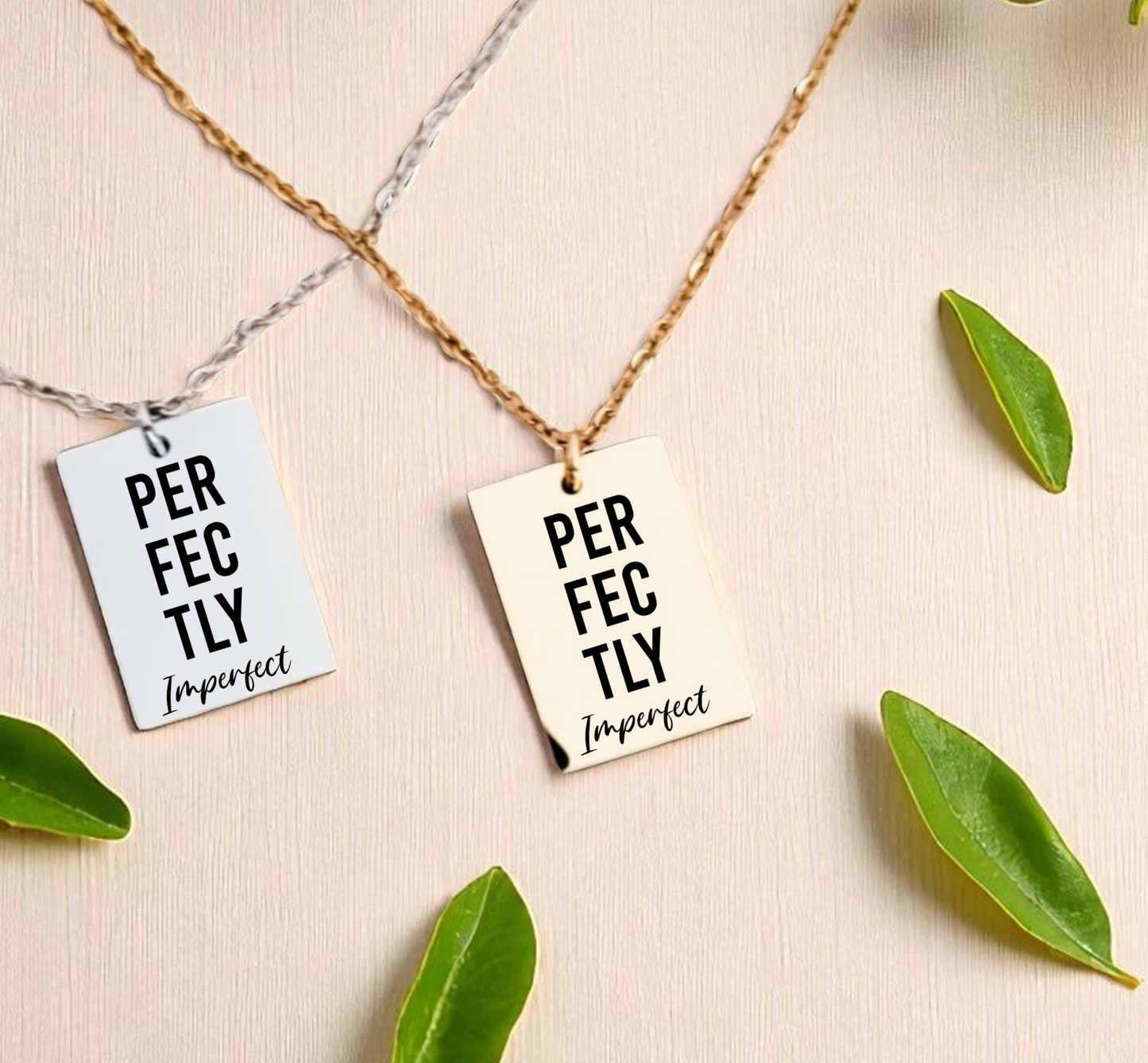 Perfectly Imperfect Engraved Square Pendant – Gold or Silver Horizontal Necklace