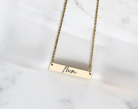 Personalized 14k gold filled bar necklace engraved with name