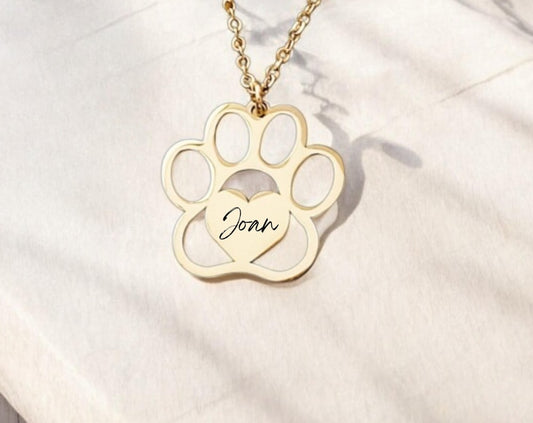 Personalized Pet Memorial Necklace – Custom Engraved Paw Print Jewelry for Pet Loss, Dog or Cat Remembrance Gift