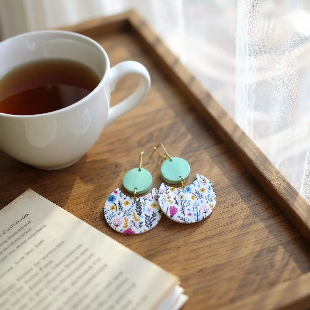 Mint Green Floral Drop Earrings – Handmade Summer Statement Earrings, Lightweight Acrylic Jewelry Gift for Her