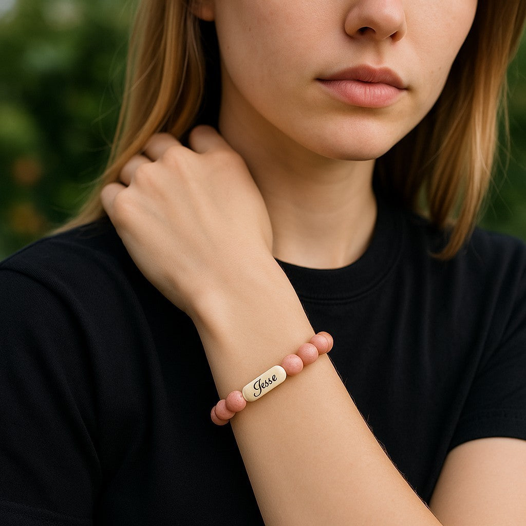 Personalized Stone Bracelet – Custom Engraved Natural Stone Jewelry Gift for Her, Mom, Sister