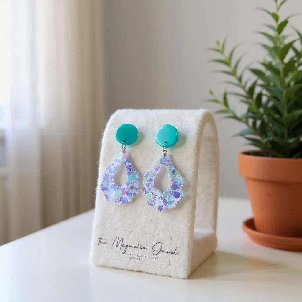 Color Pop Acrylic Drop Earrings – Bold Pink, Purple & Teal Fun Shape Statement Jewelry for Teens, Girls & Color Lovers