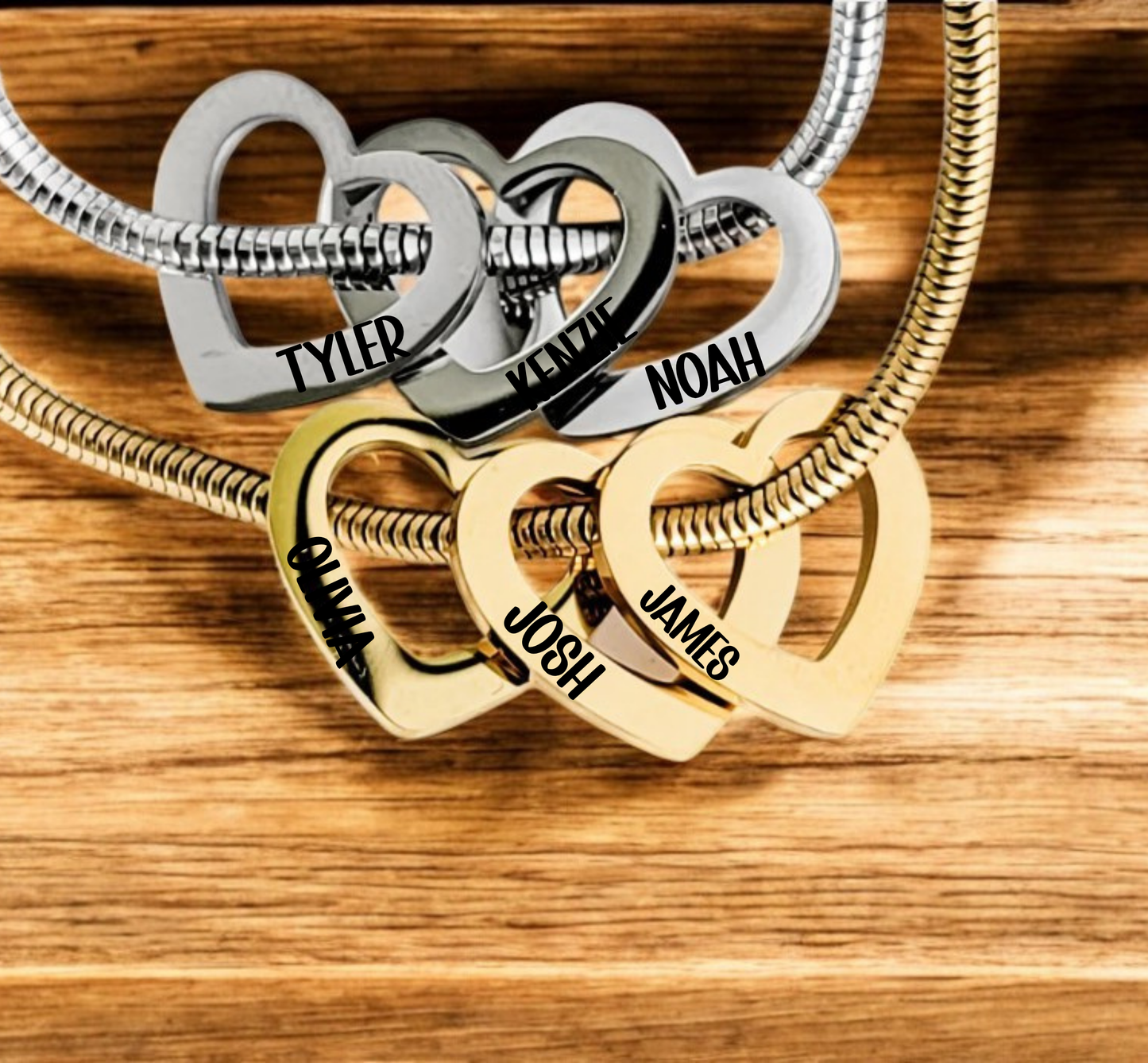 Personalized Heart Charm Bracelet – Custom Engraved Jewelry Gift for Her, Mom, Wife or Daughter