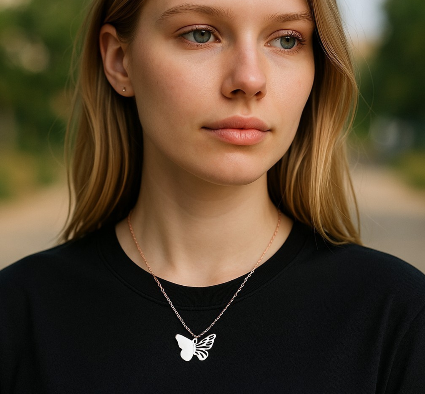 Personalized Butterfly Pendant Necklace – Engraved Name Gift for Her in Gold or Silver with Velvet Pouch