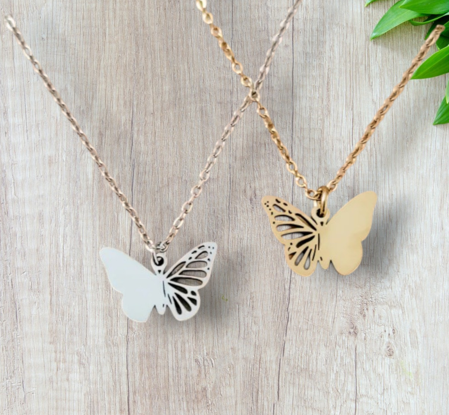 Personalized Butterfly Pendant Necklace – Engraved Name Gift for Her in Gold or Silver with Velvet Pouch