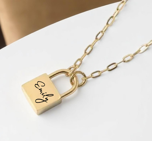 Personalized Engraved Lock Necklace – Custom Initial Jewelry Gift for Her, Girlfriend, or Daughter
