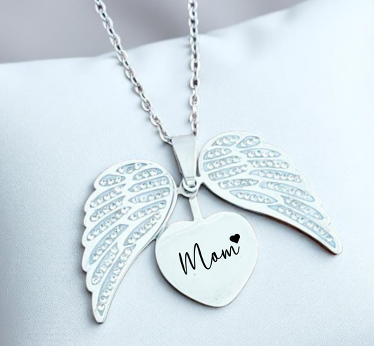 Silver angel wings pendant necklace 22mm with 17 inch chain