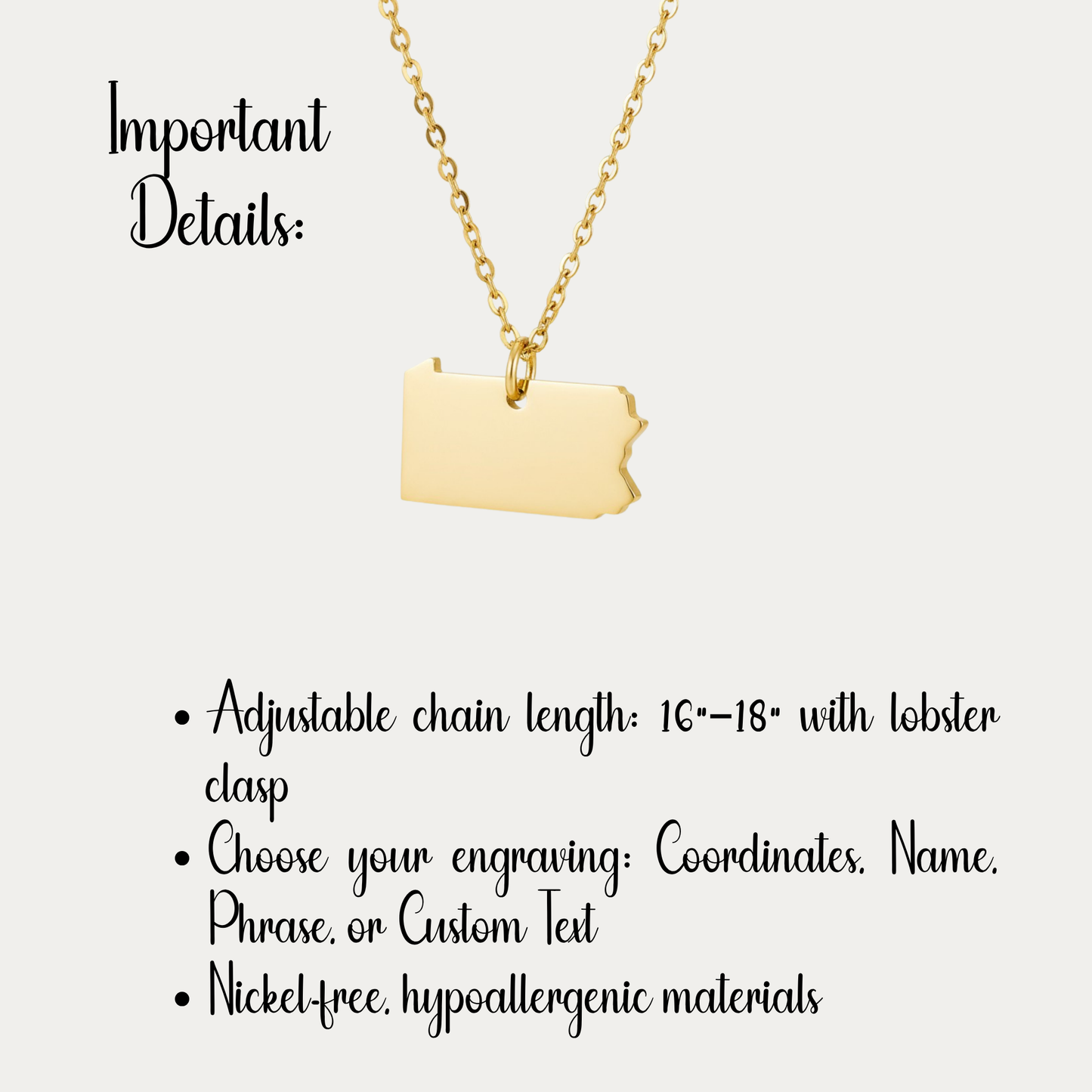 Pennsylvania Coordinates Necklace – Custom GPS Location Pendant, Personalized PA Jewelry