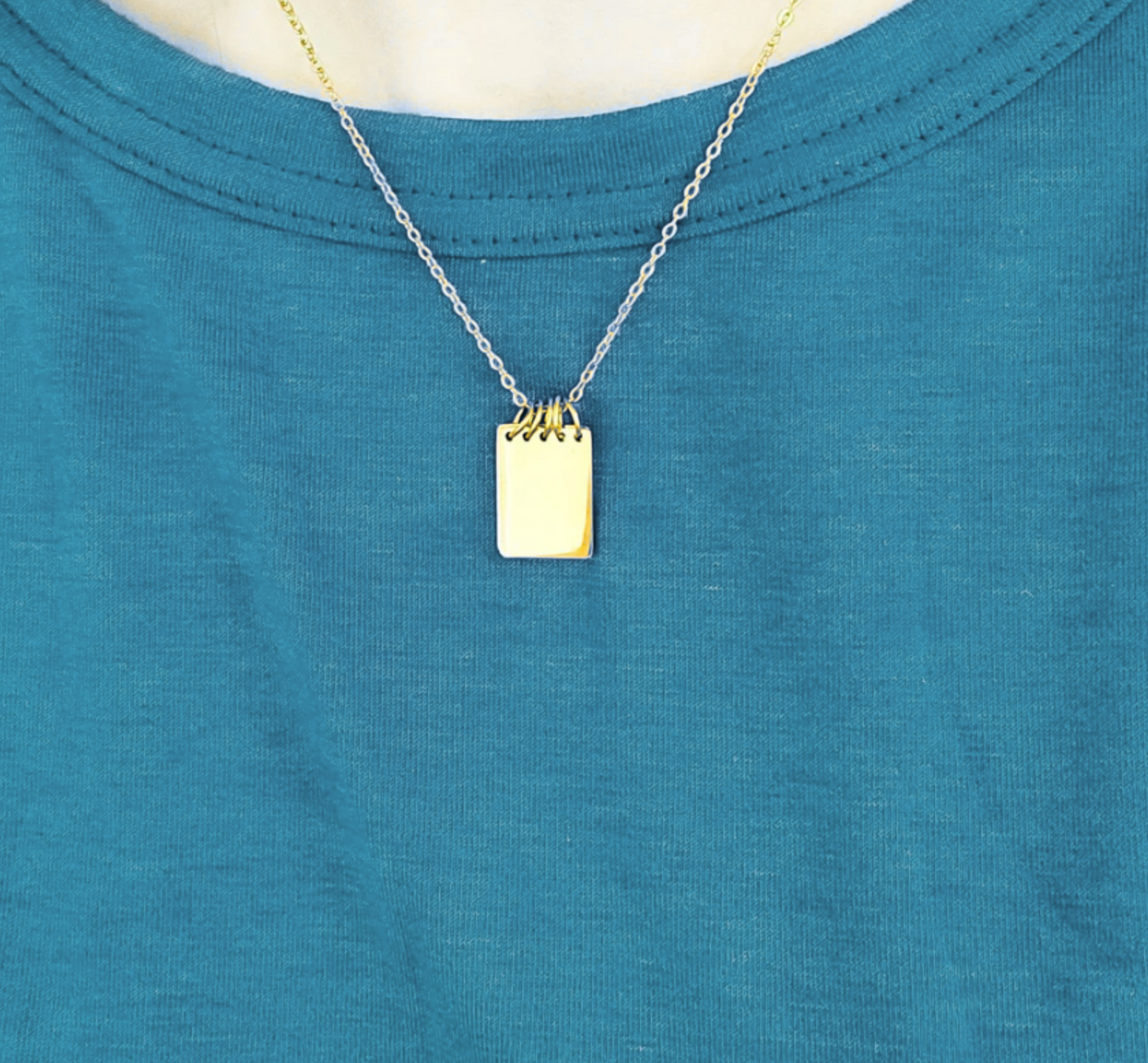 Mini notebook necklace pendant size comparison with 17.25 inch chain