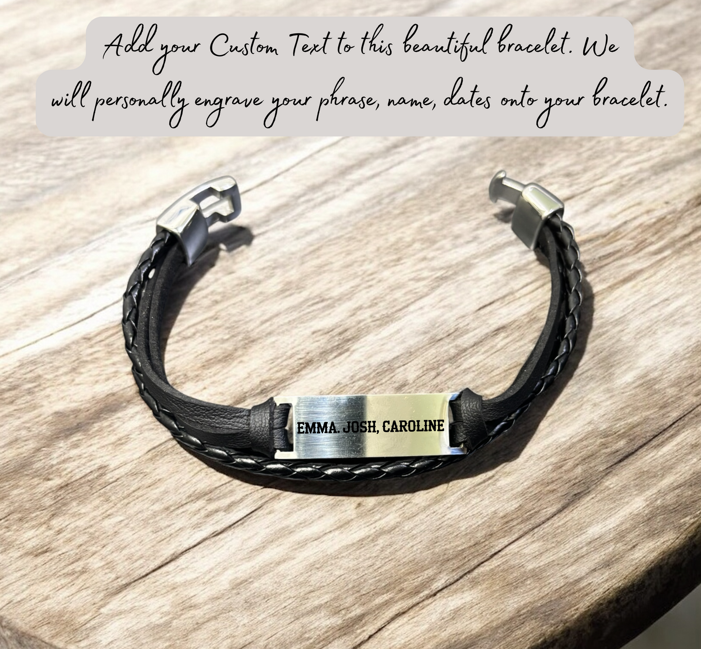 Personalized Men’s Woven Engraved Bracelet – Custom Adjustable Cord Bracelet Gift for Him, Husband, Dad, or Boyfriend