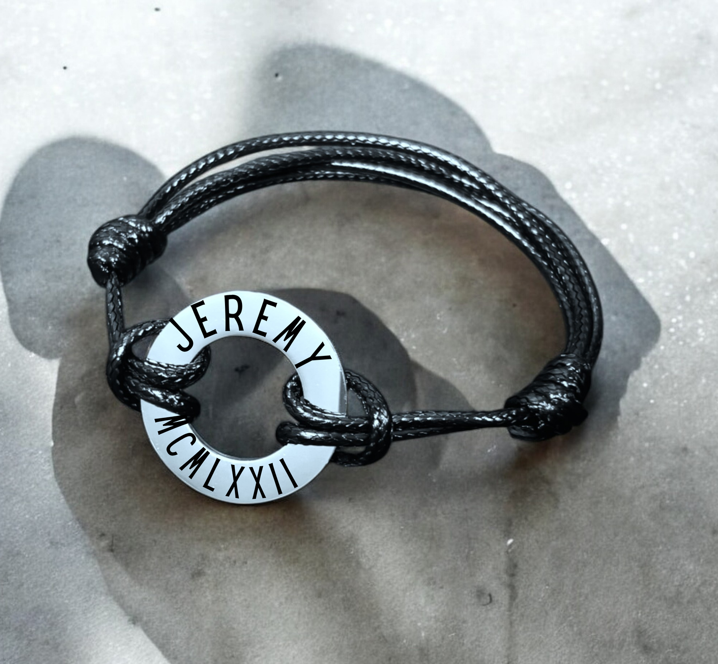 Personalized Men’s Woven Engraved Bracelet – Custom Name Adjustable Cord Bracelet Gift for Him, Husband, Dad, or Boyfriend
