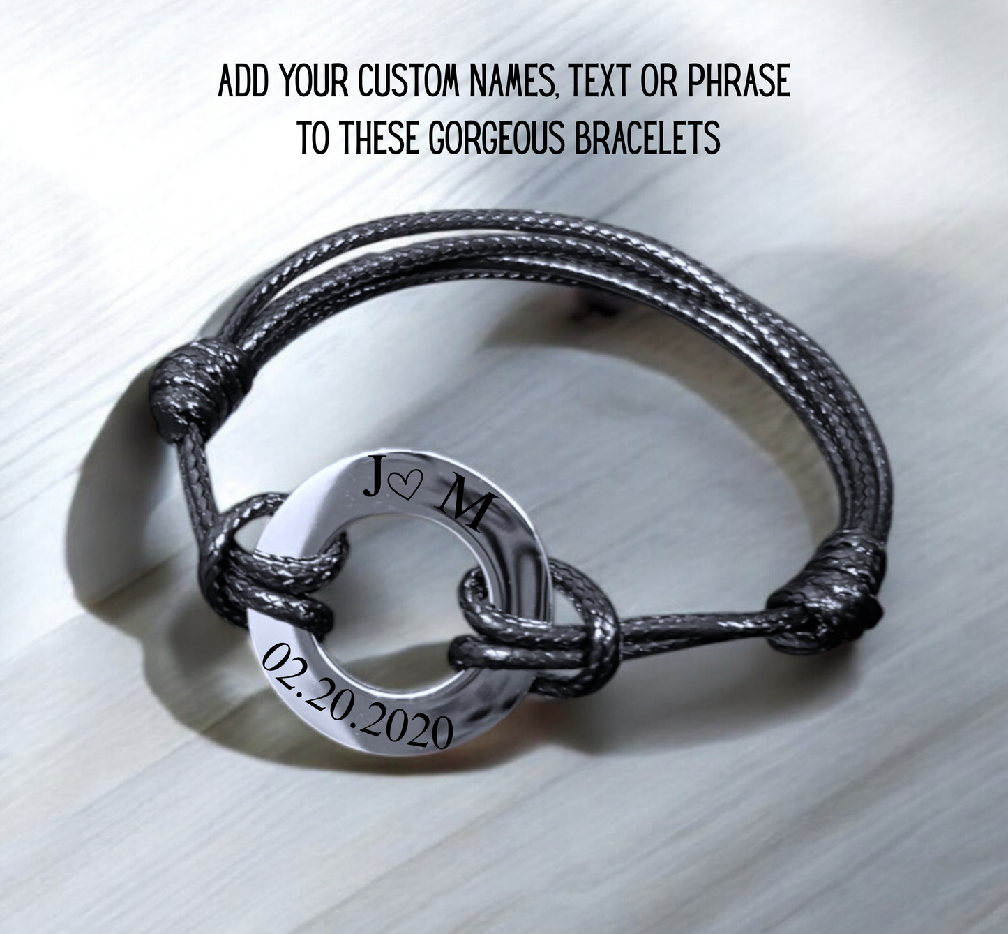 Personalized Men’s Woven Engraved Bracelet – Custom Name Adjustable Cord Bracelet Gift for Him, Husband, Dad, or Boyfriend
