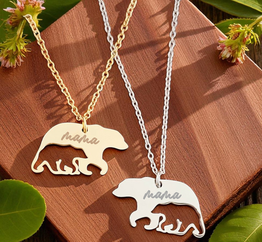 Mama Bear Necklace with Baby Bear – Personalized Bear Pendant Gift for Mom, New Mom, or Grandma in Gold or Silver