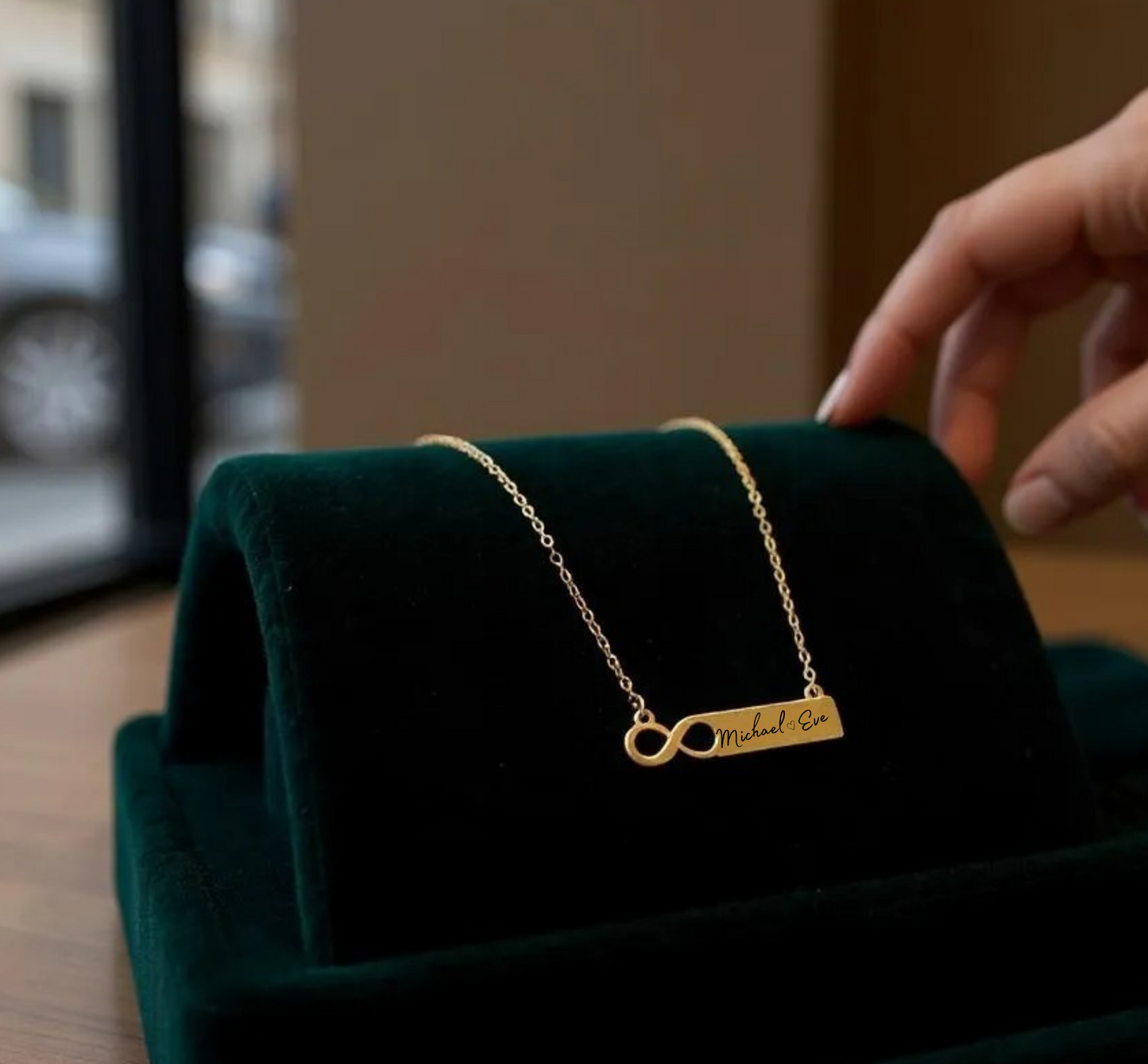 Personalized Infinity Bar Necklace – Custom Name Engraved Necklace for Women, Meaningful Gift for Her, Anniversary or Birthday Jewelry