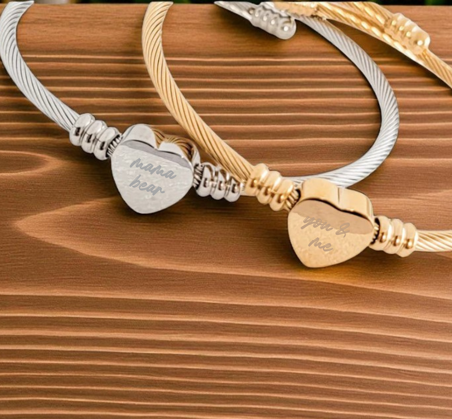 Custom Engraved Heart Bangle Bracelet – Personalized Gold or Silver Jewelry Gift for Her, Wife, Mom, or Daughter
