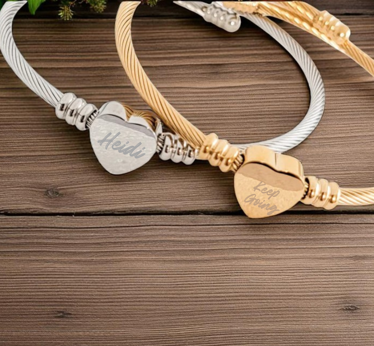 Custom Engraved Heart Bangle Bracelet – Personalized Gold or Silver Jewelry Gift for Her, Wife, Mom, or Daughter