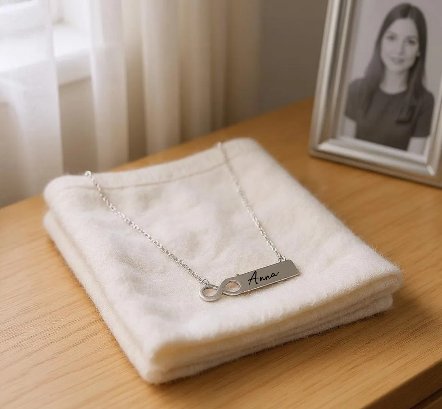 Personalized Infinity Bar Necklace – Custom Name Engraved Necklace for Women, Meaningful Gift for Her, Anniversary or Birthday Jewelry