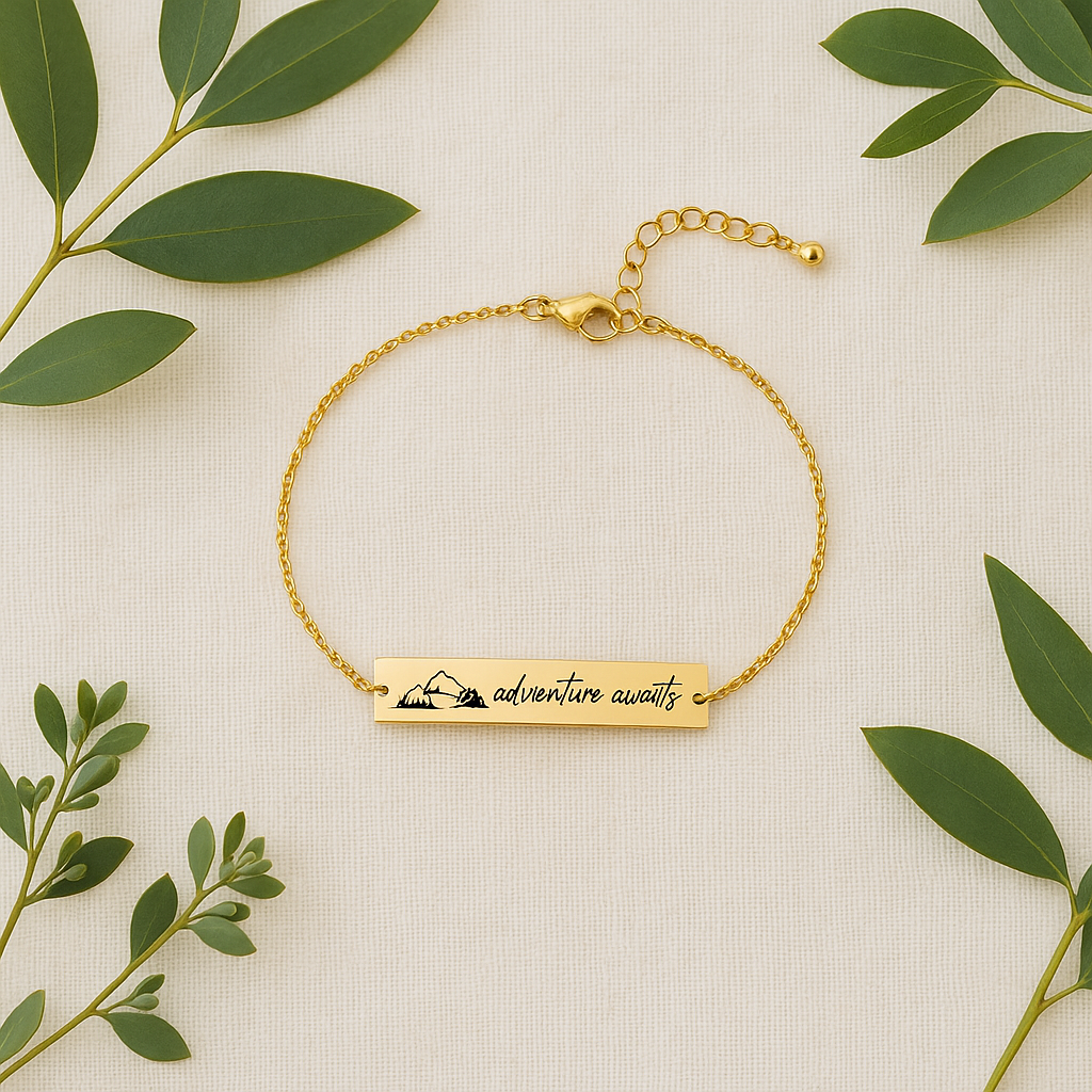 Personalized Adventure Awaits Bracelet – Custom Engraved Gift for Her, Hikers, Travelers & Free Spirits