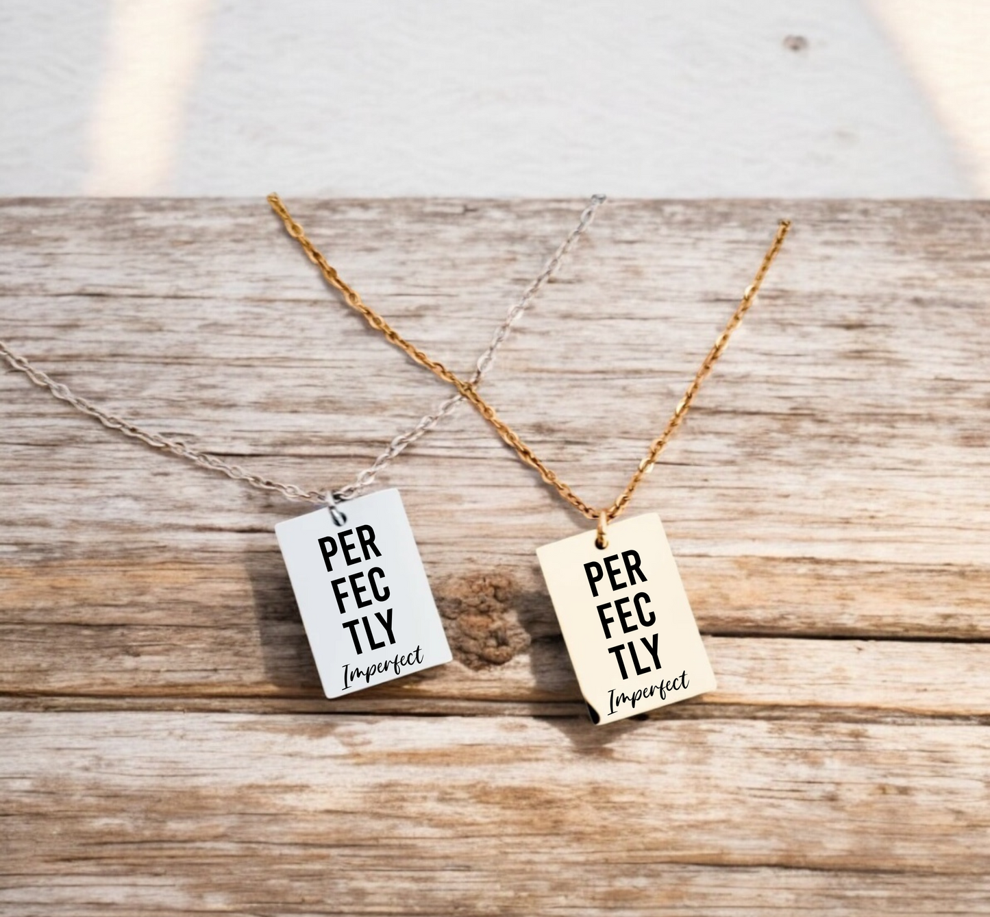 Perfectly Imperfect Engraved Square Pendant – Gold or Silver Horizontal Necklace