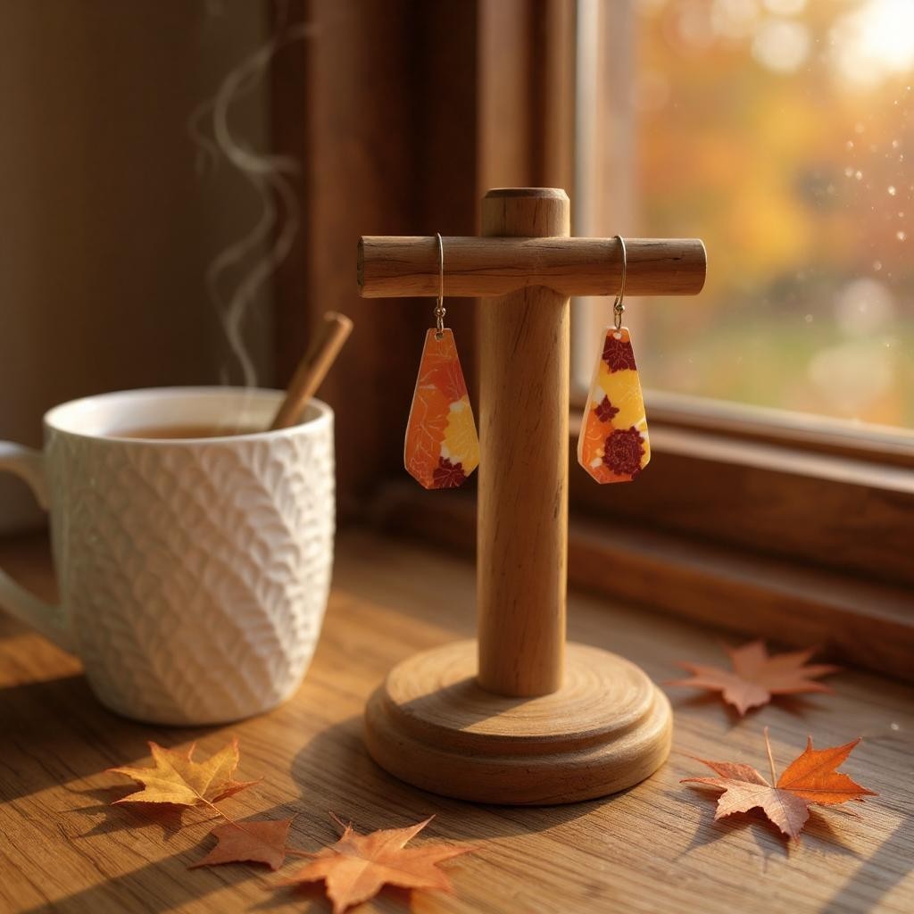 Handmade Fall Leaf Drop Earrings – Autumn Jewelry with Hypoallergenic Gold or Silver Hooks, Gift for Her