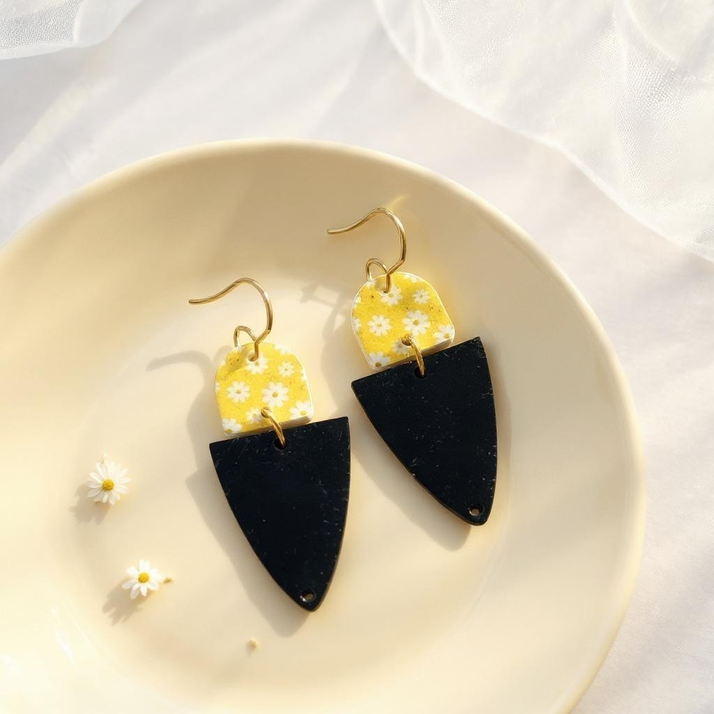 Handmade Layered Daisy Dangle Earrings – Lightweight Acrylic Floral Statement Jewelry for Women