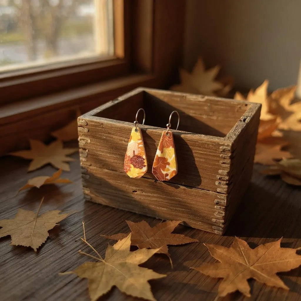 Handmade Fall Leaf Drop Earrings – Autumn Jewelry with Hypoallergenic Gold or Silver Hooks, Gift for Her