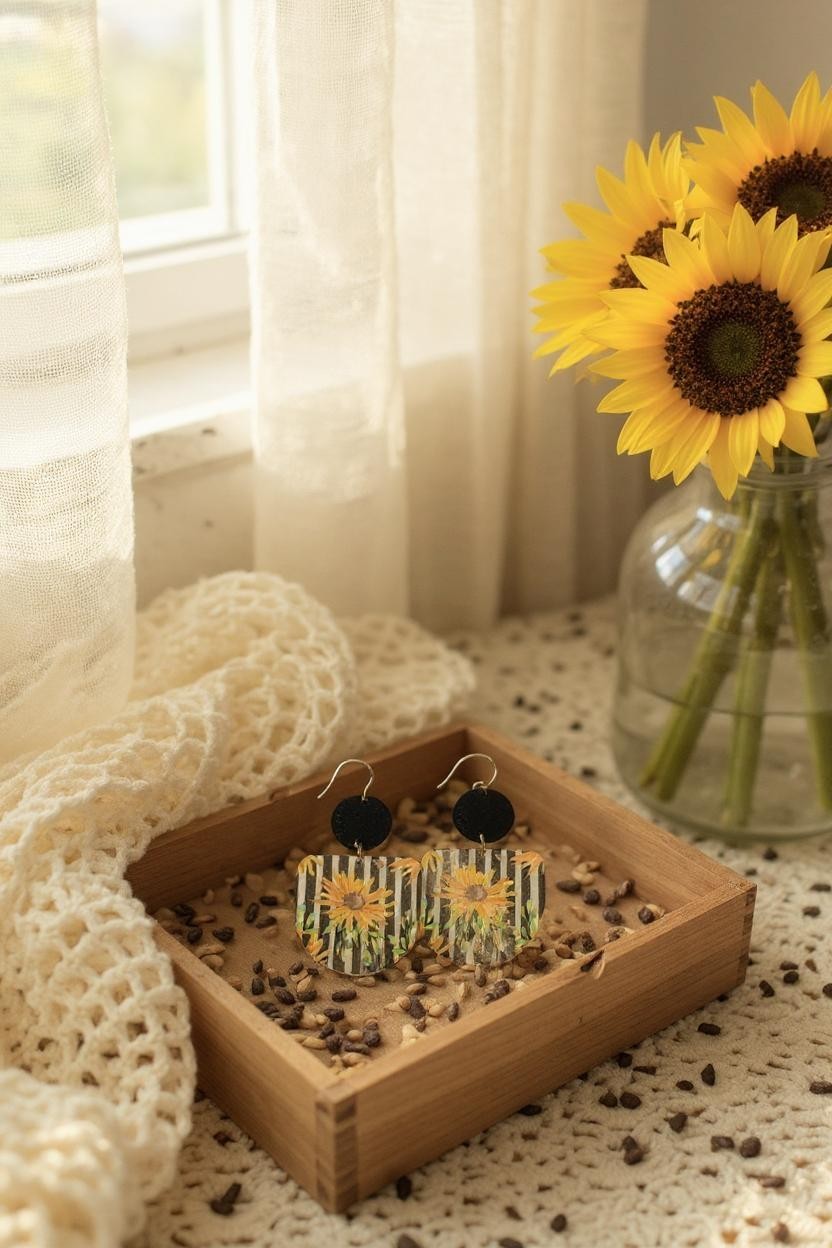 Handmade Layered Sunflower Earrings – Lightweight Acrylic Floral Statement Jewelry for Women