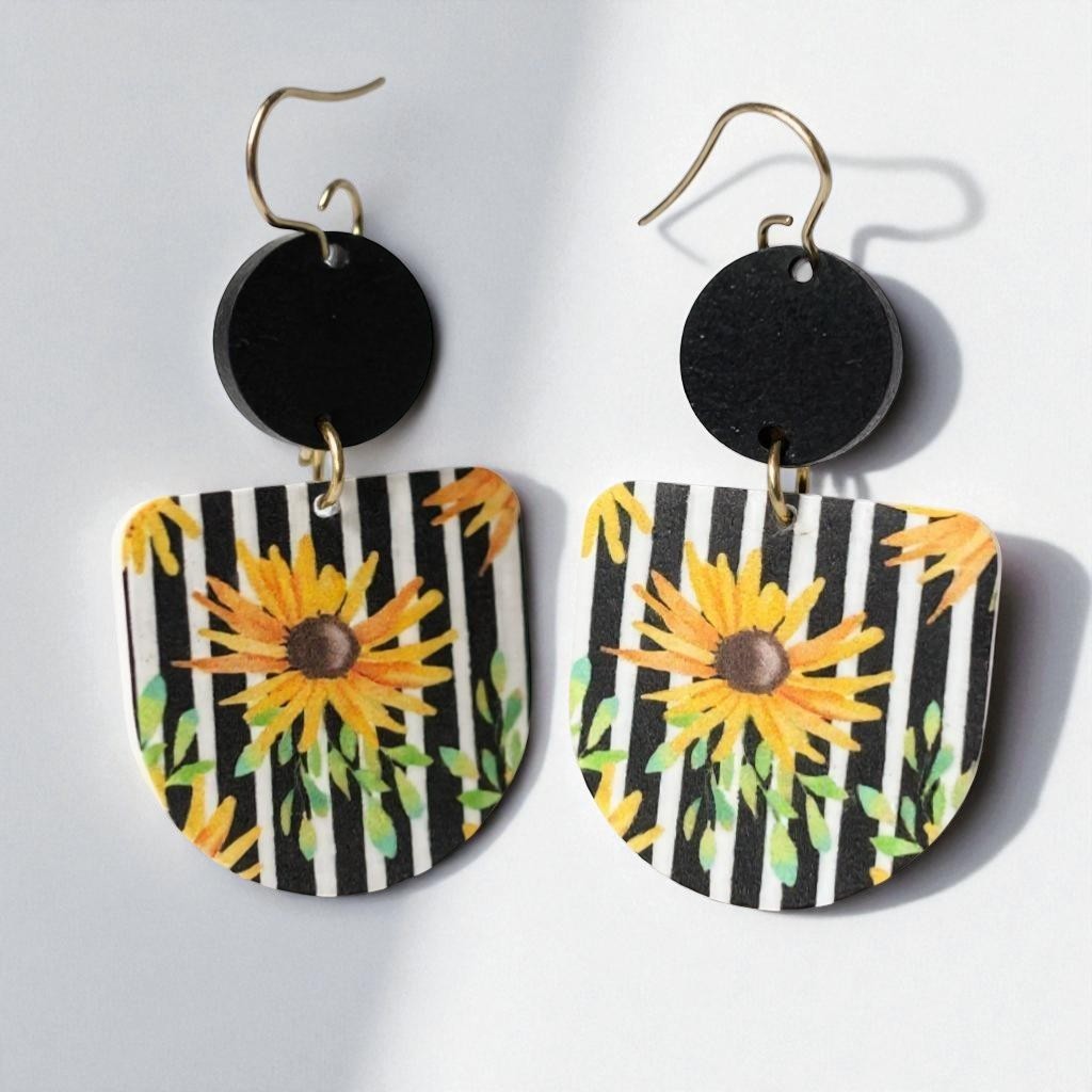 Handmade Layered Sunflower Earrings – Lightweight Acrylic Floral Statement Jewelry for Women