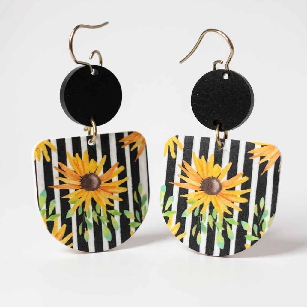 Handmade Layered Sunflower Earrings – Lightweight Acrylic Floral Statement Jewelry for Women
