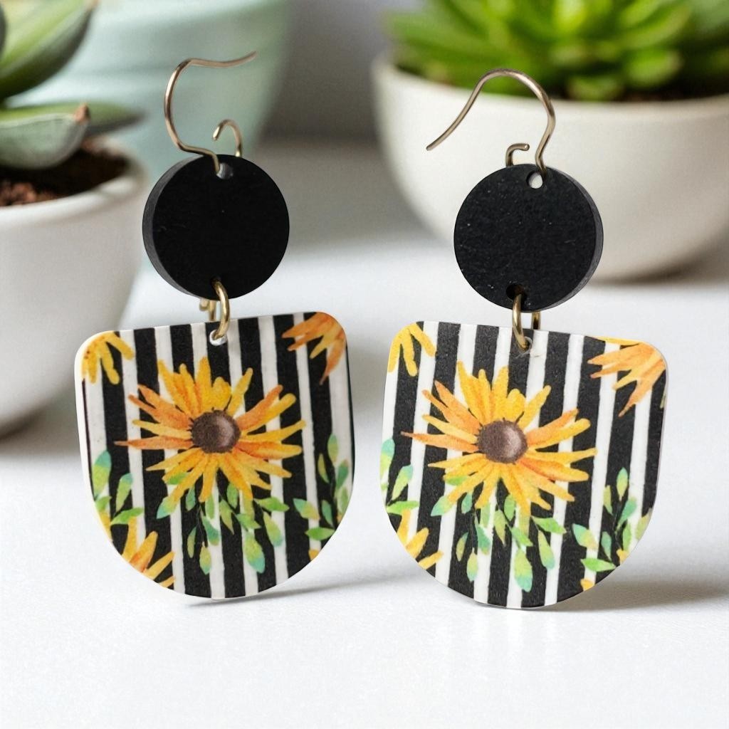 Handmade Layered Sunflower Earrings – Lightweight Acrylic Floral Statement Jewelry for Women