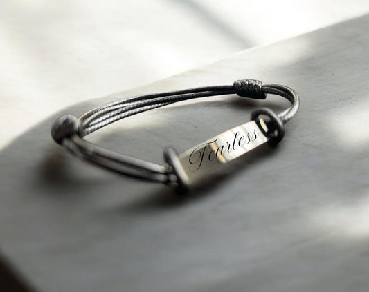 Personalized Woven Cord Bracelet – Custom Engraved Name Bracelet for Him, Adjustable Gift for Men, Boyfriend, Husband or Dad