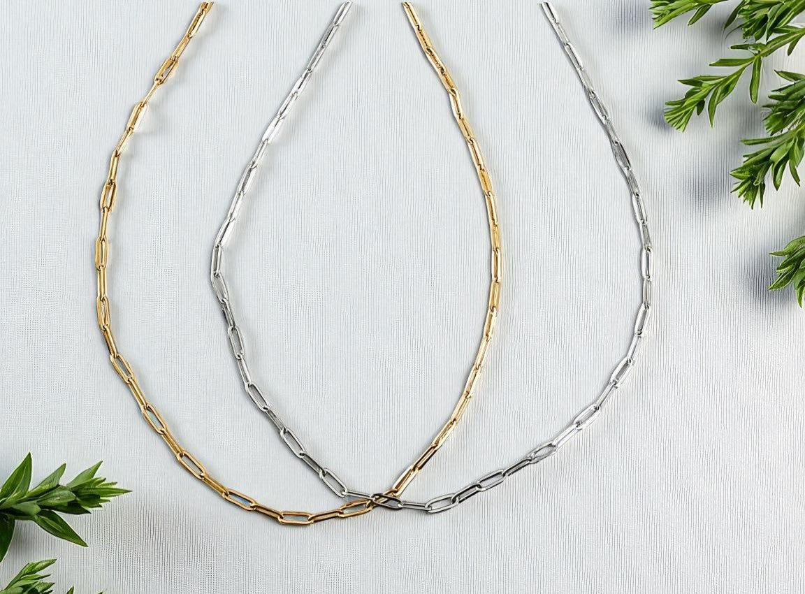 Paperclip Chain Necklace – Minimalist Gold or Silver Name Necklace, Trendy Layering Jewelry, Gift for Her